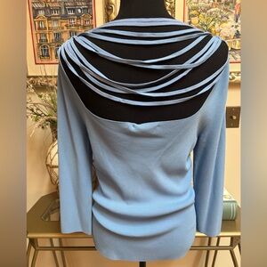 CYRUS LIGHT BLUE KNIT TOP MULTI STRAP SCOOP BACK DESIGN SIZE MEDIUM NEW